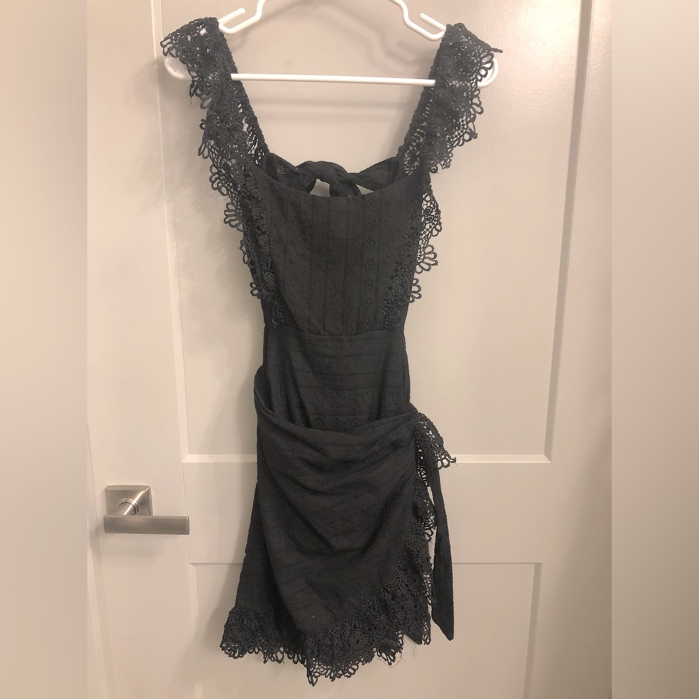 O Vianca Black Crochet Mini Dress
